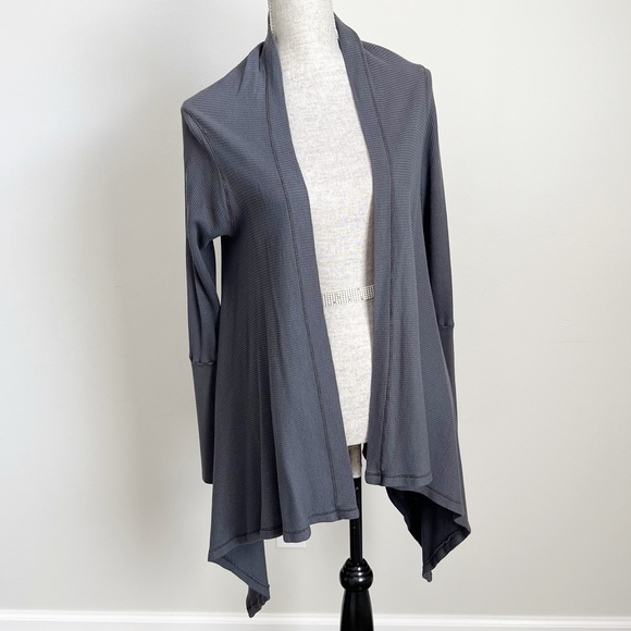 Long Sleeve Thermal Waffle Knit Handkerchief Cardigan Sweater Top Grey Small - Picture 11 of 13